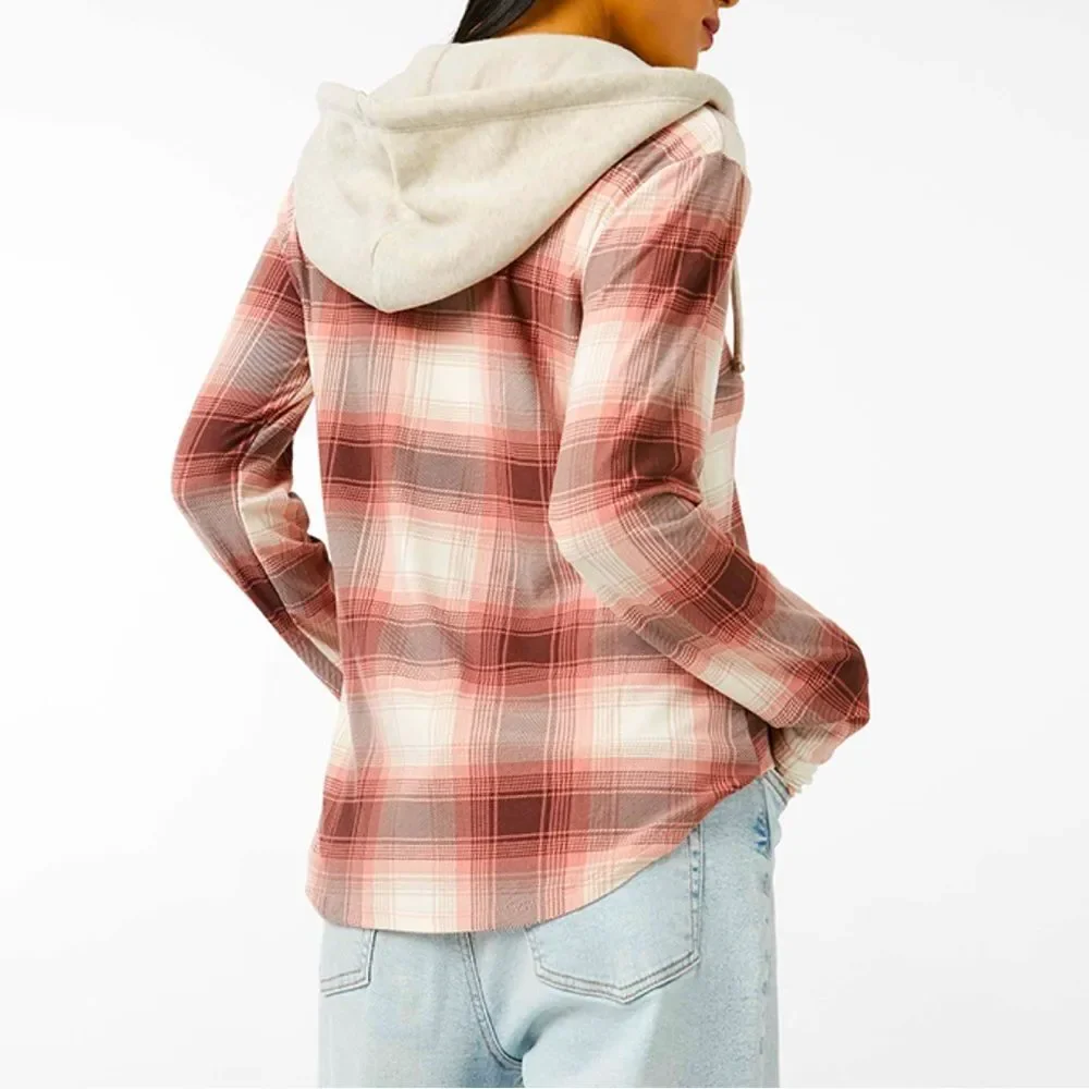 Ardene Plaid Hooded Button down Shirt Long Sleeves Womens Size Small SUPER SOFT!